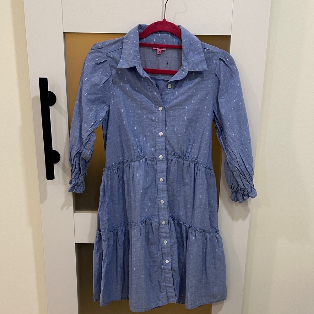 Blue Dress with Puff Sleeves